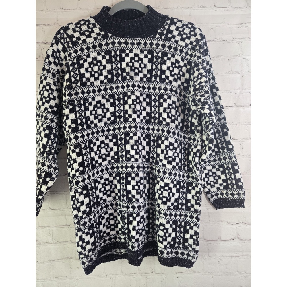 American Pride Sweater Vintage 80s Geometric Print Tunic Onesize Grannycore
